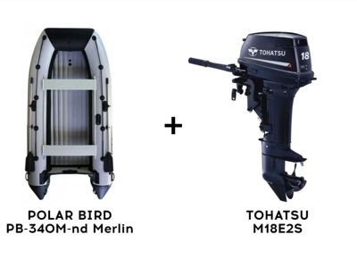 купить Лодка ПВХ POLAR BIRD PB-340M-nd Merlin (Кречет) + 2х-тактный лодочный мотор TOHATSU M18E2S в Москве - фото 