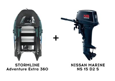 купить Лодка ПВХ STORMLINE Adventure Extra 360 + 2х-тактный лодочный мотор NISSAN MARINE NS 15 D2 S в Москве - фото 